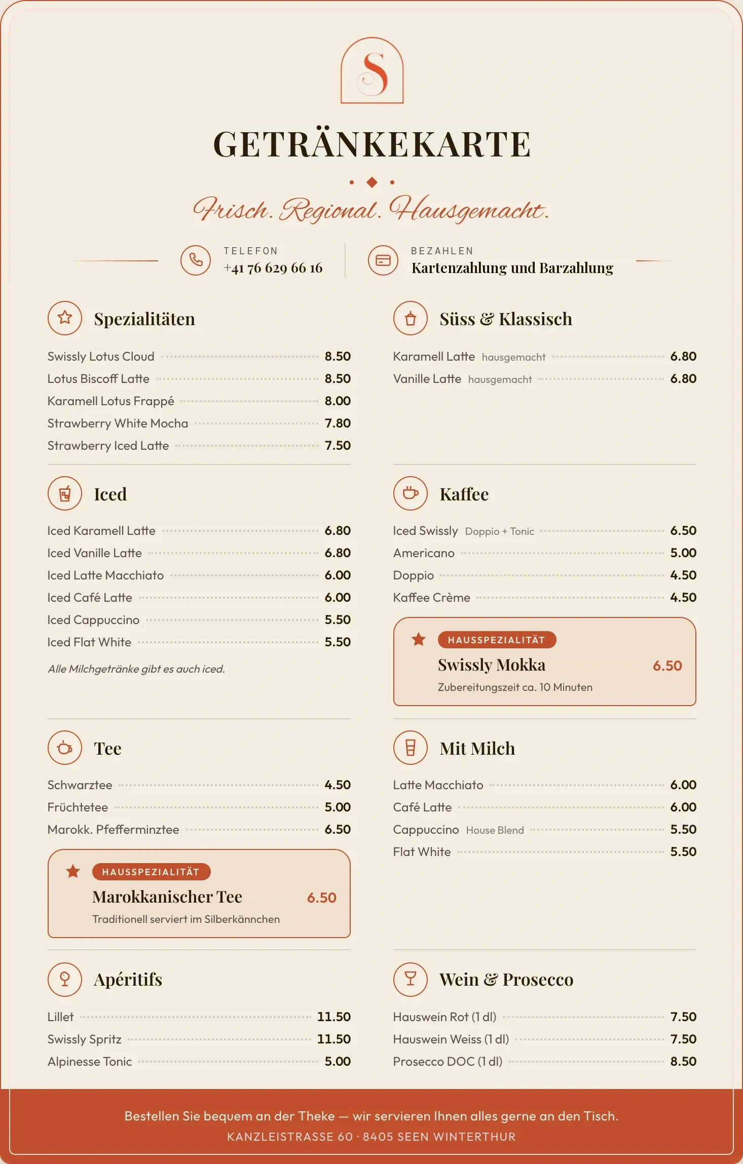 Getränkekarte von Swissly & Co